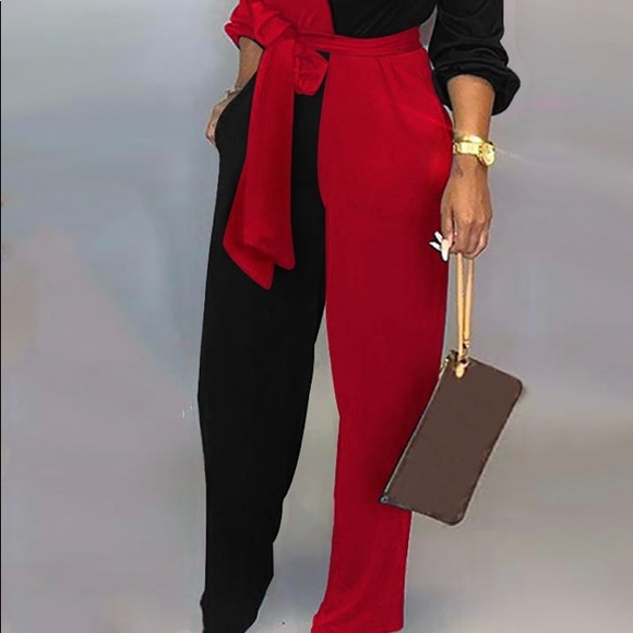 Colorblock Long Sleeve Knotted Jumpsuit - Picture 4 of 4